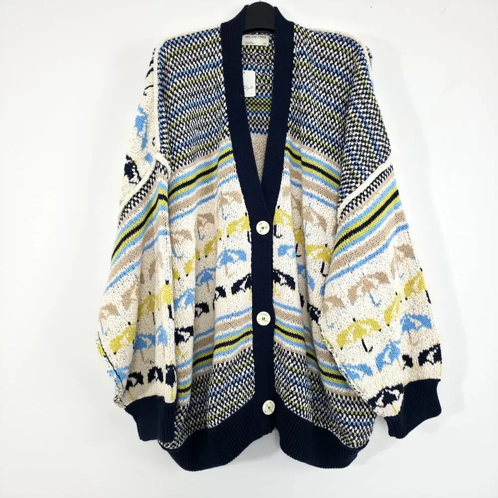 FREE PEOPLE We The Free Umbrella Knit Cardigan Sweater Oversized Large NWT